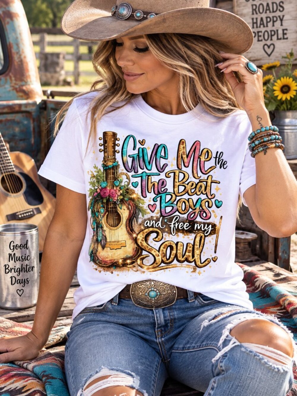 The Beat Western Graphic T Shirt Trendy Boutique Style Tee Womens Gift White